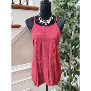 Soho NY&C Women's Red Embroidered 100% Rayon Round Neck Sleeveless Blouse XL